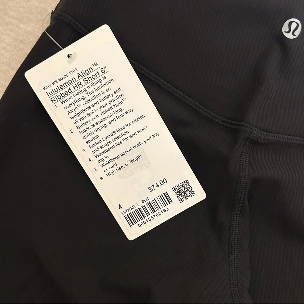 NEW Lululemon Align Hi-Rise Ribbed Short Black 6” Inseam SZ 4 Activewear Workout - Picture 4 of 10